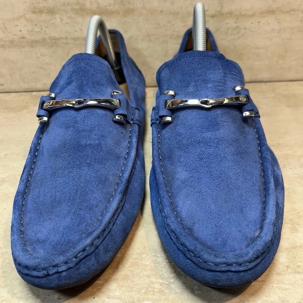 Gucci Mens Blue Suede Horsebit Driving Loafers Size 8  Made in Italy Cobalt Blue